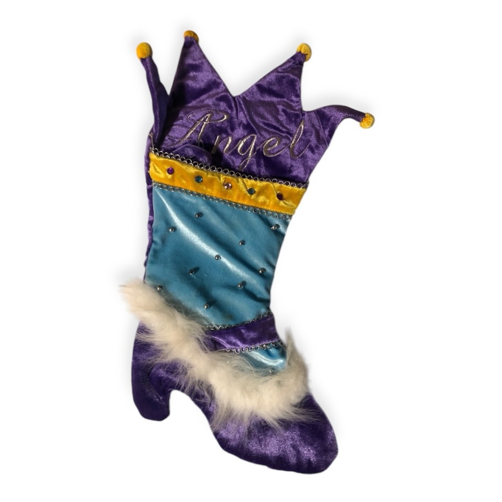 Christmas 17" Shoe Stocking Angel Princess Crown Sock Purple Blue Fluff Fur